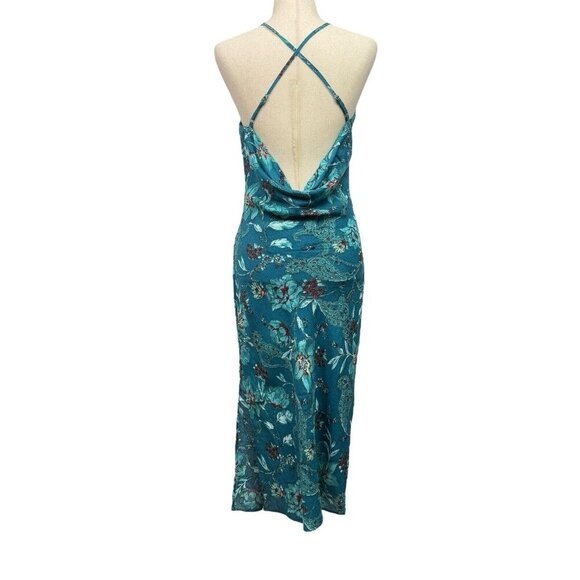 Band Of The Free Audette Teal Floral Halter Midi Dress Women's XS Boho NWT - Picture 3 of 10